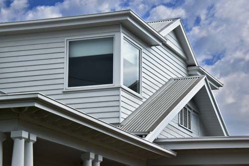 Siding white closeup on house.